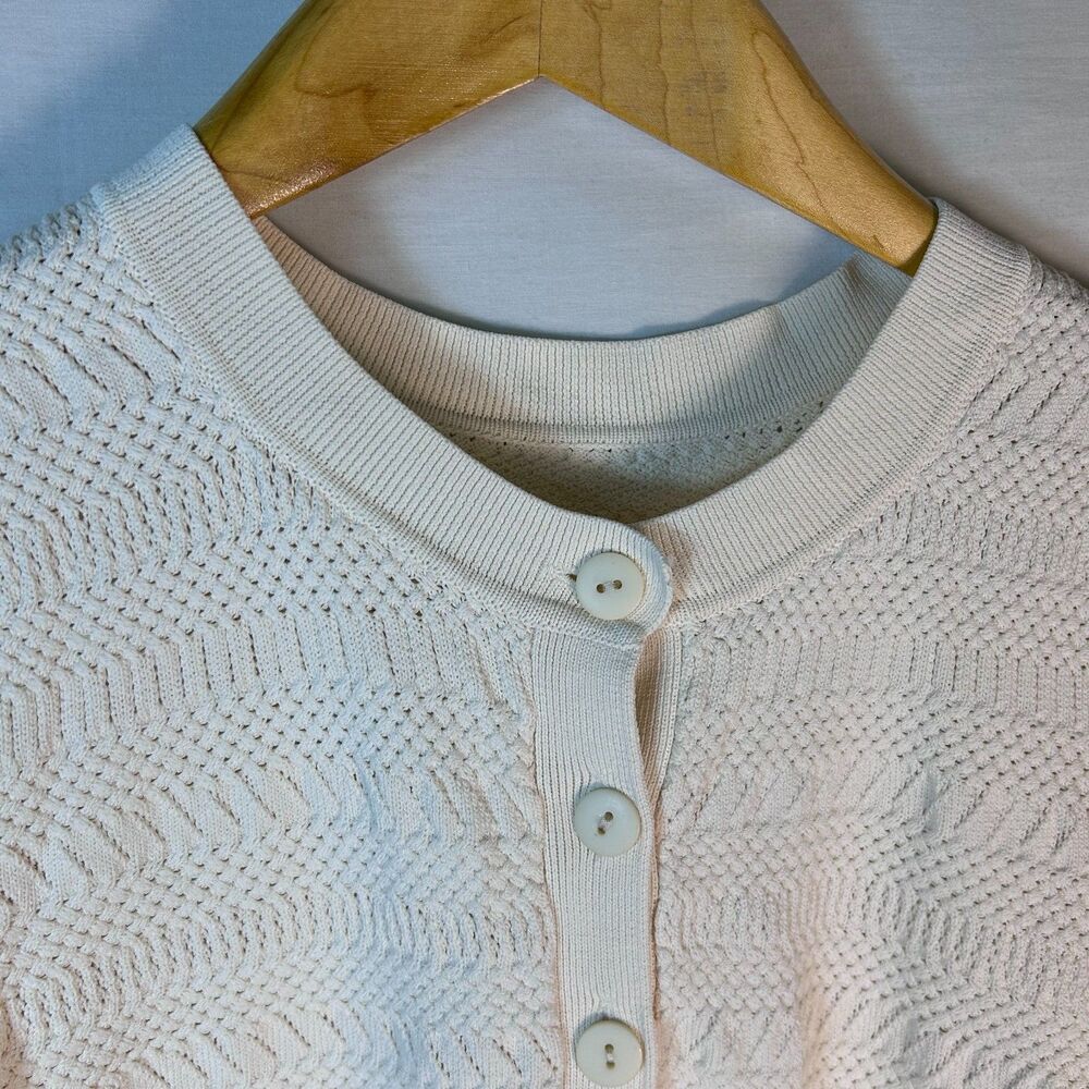 Habitual Nordstrom Ivory Pointelle Knit Short Sleeve Cardigan Sweater Size S - Picture 6 of 13